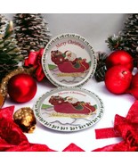Set 2 American Vintage Serving Trays Merry Christmas Santa 13in Tin Trays - $14.01