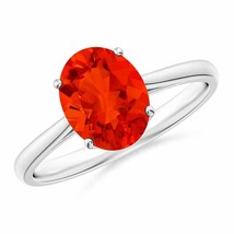 ANGARA 9x7mm Natural Fire Opal Solitaire Cocktail Ring in Sterling Silver - £295.29 GBP+