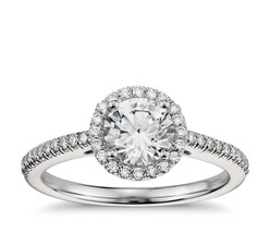 0.50CT Forever One Moissanite & Diamond Halo VSF Engagement Ring 14K White Gold  - £774.57 GBP