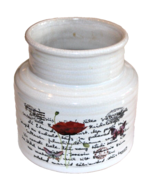 CERAMIC VASE ROUND OFF WHITE FOREIGN LANGUAGE POSTAGE STAMPS FLOWERS BUT... - £7.84 GBP