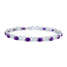 6x4mm Oval Simulated Amethyst &quot;XO&quot; Link Tennis Bracelet 14K White Gold Over 7&quot; - £95.58 GBP
