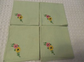 Lot of 4 Vintage Green Handkerchiefs Embroidered - £2.31 GBP