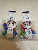 2set Tokyo 2020 Olympics &amp; Paralympics emblem Maneki Neko Plush Doll Ball Chain - £51.83 GBP