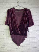 Express Velvet Maroon Red Plunge Flutter Sleeve Bodysuit Stretch Womens Size M - £21.95 GBP