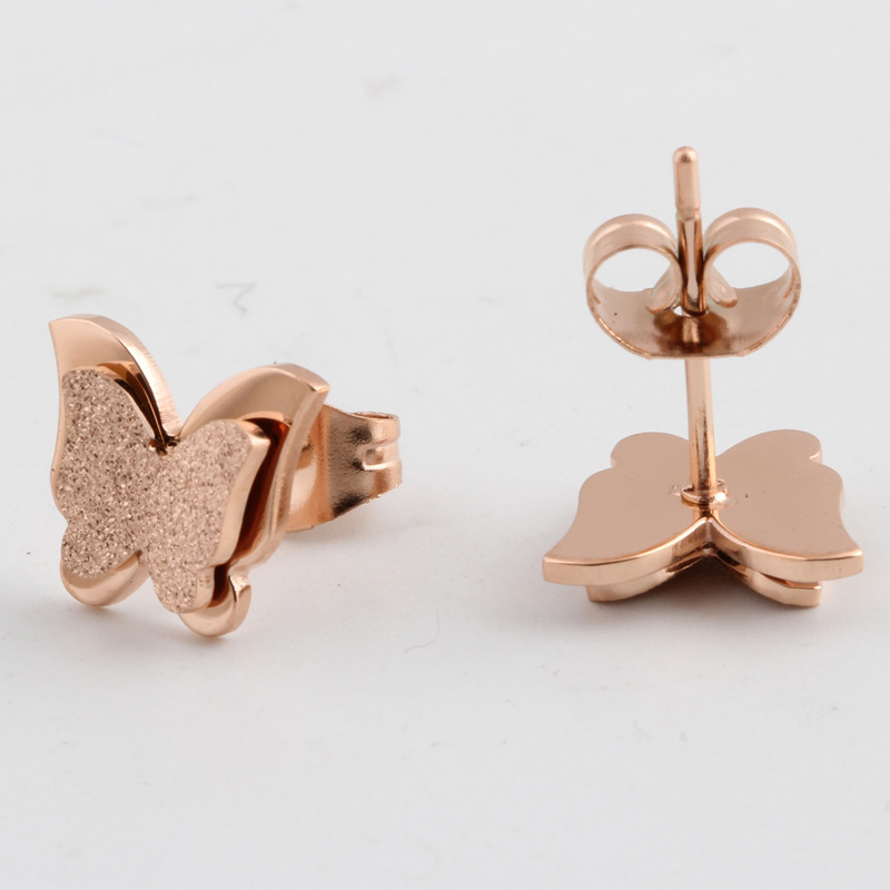 18K Gold Double-Layer Matte Butterfly Titanium Steel Stud Earrings - $14.89+