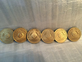 Lot of 6 Alcoholics Anonymous AA Bronze 24hrs 1 2 3 6 9 Month Medallions Chips - £11.51 GBP
