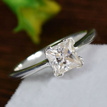 2CT Princess Cut Moissanite Wedding Ring 14K White Gold Plated Silver - $92.60