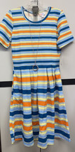 NWT 2.0 LuLaRoe Medium Blue Tones Yellow Orange Striped Amelia Zip Dress - £47.47 GBP