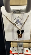 Disney Parks Mickey Mouse Ears Cubic Zirconia Letter N Gold Color Necklace NEW