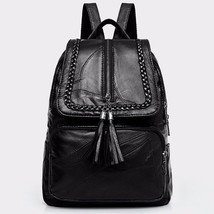 European American Fringed Solid Color Backpack Women Black Travel Birthday Gift  - £19.22 GBP