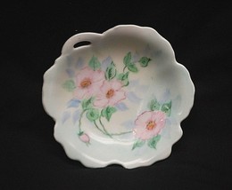 Old Vintage Ebbers Porcelain Leaf Shaped Candy Trinket Dish w Pink Floral Japan - £8.54 GBP