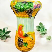 Vtg Ceramic Hand Painted Pottery Wall Vase Pocket Bird Basket - $24.87