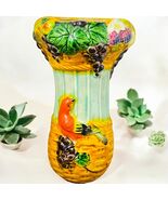 Vtg Ceramic Hand Painted Pottery Wall Vase Pocket Bird Basket - $24.87