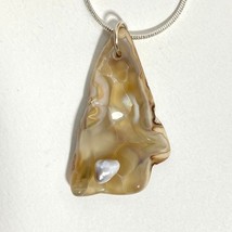 Tampa Bay Fossil Coral Agate &amp; Freeform Gray Tone Natural Pearl Pendant Necklace - £51.66 GBP