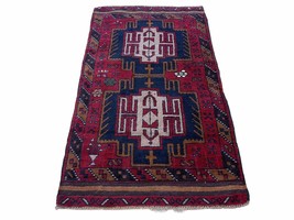 2&#39; 9&quot; X 4&#39; 7&quot; Vintage Handmade Tribal Wool Rug Balouchi Rug Afghan Rug Red - £183.74 GBP