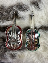 Mercury Glass Vintage Made Germany Violin Instrument Christmas Ornaments Figural - £20.90 GBP