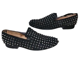 ZOTA Unique Black Suede Loafer Silver Spiked Flat Slip On Punk Men&#39;s Sz 8 - £41.76 GBP