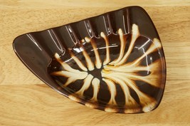 Vintage MCM Mid Century HURONIA Pottery Brown Striped Drip Abstract Ashtray - $34.62