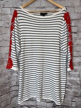 Lane Bryant Stripe 3/4 Sleeve Sweater Tunic Floral Red Lace Sleeve 14/16 - $16.44