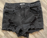 Refuge Cut-Off Shorts Womens 6 Black Denim Stretch Distressed Raw Edge 2... - £7.85 GBP