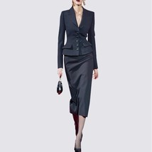 Runway Designer Notched Collar Blazer Coat &amp; Bodycon Midi Skirts Women Fashion 2 - £119.16 GBP