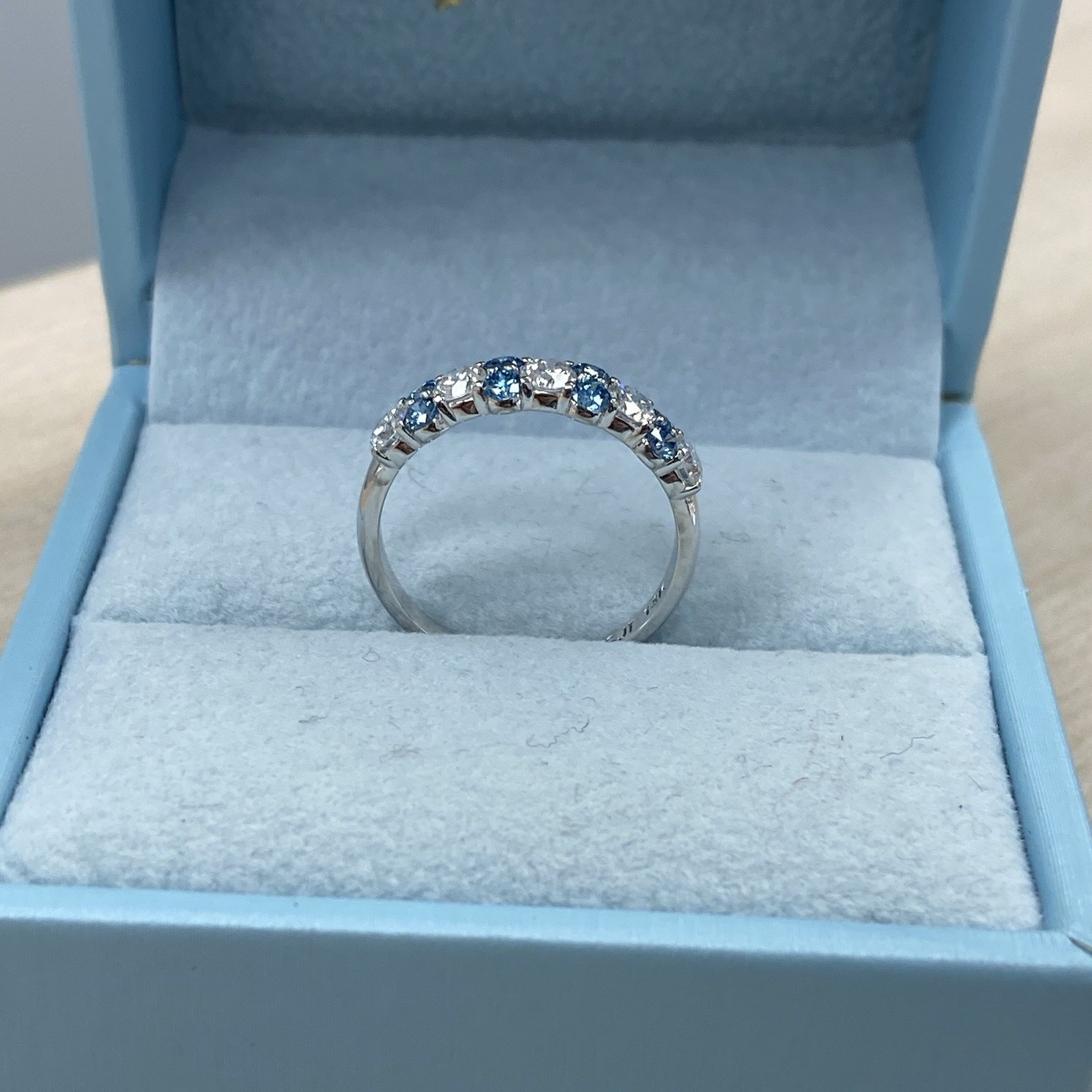 White Blue 1.00 Ct Round Lab Grown Diamond Alternating Wedding Band 14k Gold Item image 2