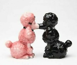 Black And Pink Chien Canne Poodles Salt And Pepper Shakers Ceramic Figurine Set - £13.31 GBP