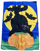 Fall Halloween Pumpkin Moon Black Cat Bat Porch Yard Garden  Stitch Flag 28x40” - $9.49