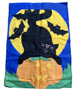 Fall Halloween Pumpkin Moon Black Cat Bat Porch Yard Garden  Stitch Flag... - £7.49 GBP
