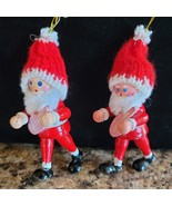 2 Wooden Santas Stocking Caps Christmas Tree Ornaments Hand Painted Vintage - £6.25 GBP
