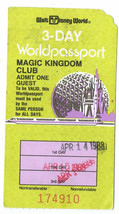 1988 Magic Kingdom Club Walt Disney World 3 day worldpassport Used Adult... - $43.90