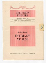 Intimacy at 8:30 Program Criterion Theatre London England 1954 A New Revue  - $11.88