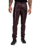 Men Leather Pants Brown Trousers Slim Fit Biker Men&#39;s Jeans Style Pant M... - £94.38 GBP