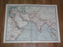 1908 Antique Map Of Middle East India China Industry Transportation Ship Routes - £25.11 GBP