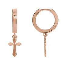 Authenticity Guarantee 
14k Rose Gold 20.1 mm Cross Dangle Hoop Earrings - £553.93 GBP