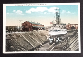 Warship in Drydock Ship Flag Military Newport News Virginia VA Postcard ... - $11.99
