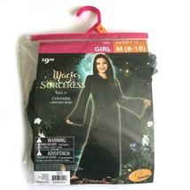 Girls Magic Sorceress Halloween Costume Black Hooded Robe Gown M 8-10 Cosplay - £16.73 GBP