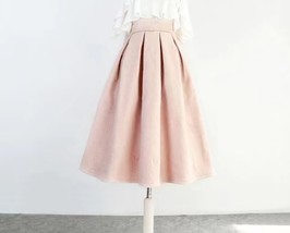 Women Winter Midi Pleated Skirt Outfit Apricot Warm Woolen Pleated Party Skirt  image 10