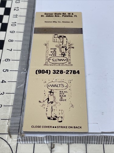 Matchbook Cover  Walt’s Real Pit Bar B Que   Palatka, FL   Unstruck  gmg - $12.38