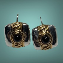 Vintage Two Tone Faux Onyx Earrings - £11.99 GBP