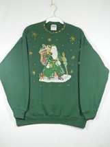 VTG Tultex Santa Claus Transfer Puff Paint Christmas Sweatshirt XL Green - £15.95 GBP