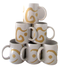 Lot 6 Holiday Mugs OSCAR DE LA RENTA Coffee Cups Gold Swirl Design - £27.86 GBP