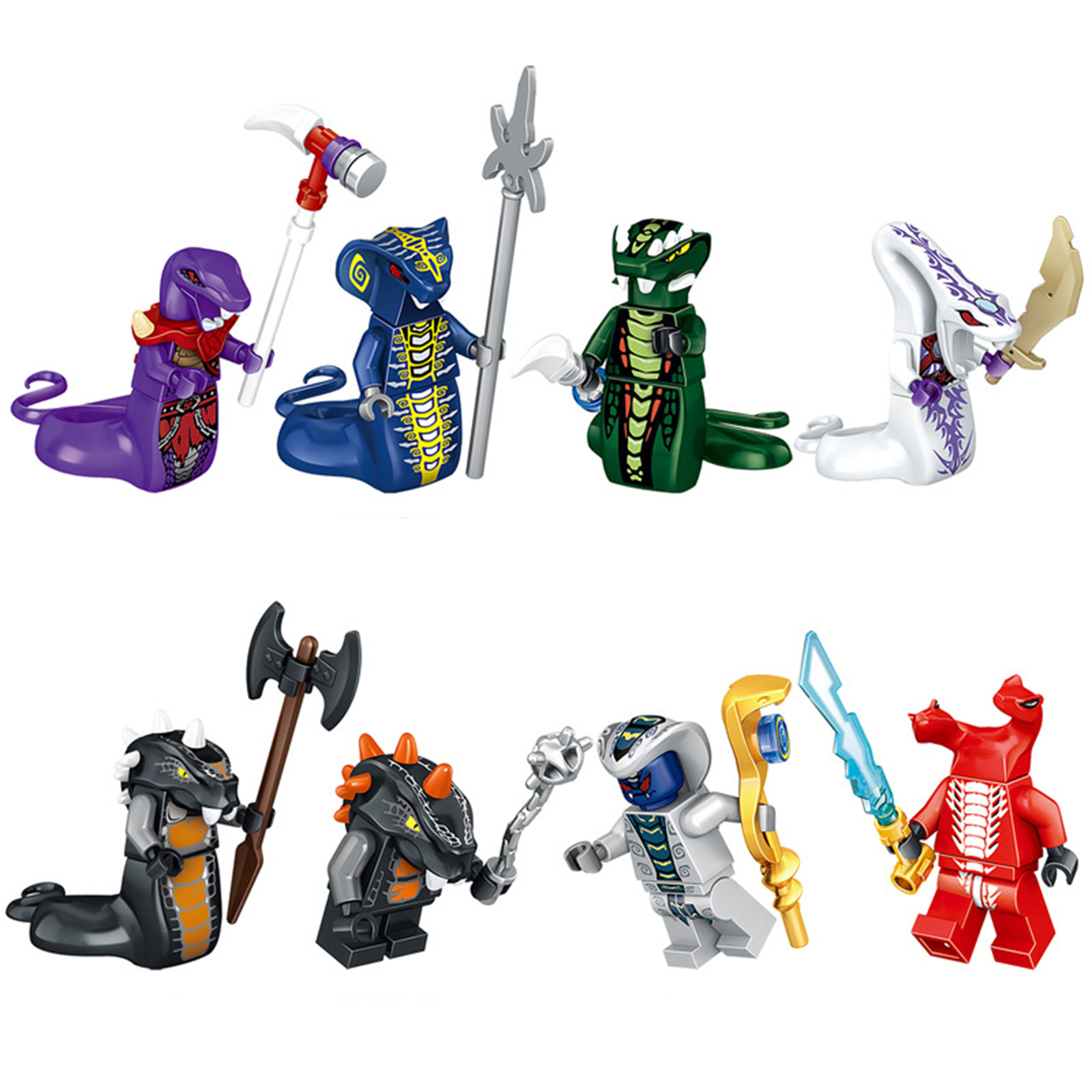 8pcs/set Slithraa Chokun Snappa Snike Ninjago Custom Minifigures Toys