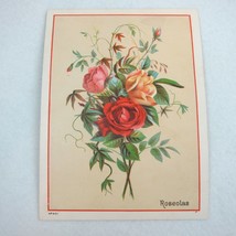 Antique Victorian Trade Card Flowers Roseolas Red Pink Yellow Roses Bouqet 401 - £7.85 GBP