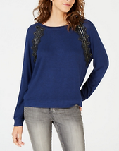Ultra Flirt by Ikeddi Juniors Lace-Trimmed Pullover Sweater - £10.48 GBP