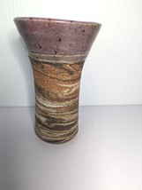 Signed Ceramic Hand Painted Handmade Vase MCM Sand Swirls Splatter Glaze Purple - £59.85 GBP