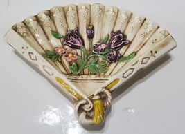 Vintage Ceramic Floral Fan Shaped Trinket Dish Hand Painted  Glazed 8.5x6.5 - £18.03 GBP