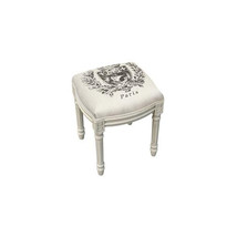 123 Creations Grey Paris Crest Upholstered Wooden Vanity Stool Antique W... - $235.59