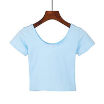 Light Blue Women&#39;s O Neck Short Sleeve Basic Crop Top - $10.64