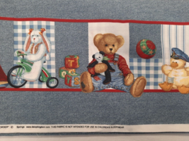 Daisy Kingdom Blue Jean Teddy Bear Double Border Fabric #4483  ~ 44&quot; x 132&quot; - £38.91 GBP